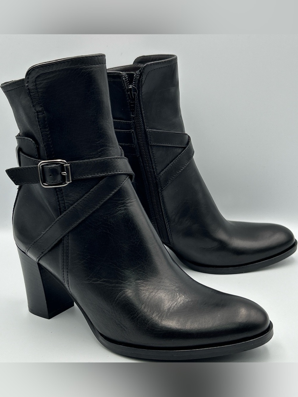Sesto Meucci Ankle Boots Womens Size 6 Dress Formal Zip Black Leather Block Heel